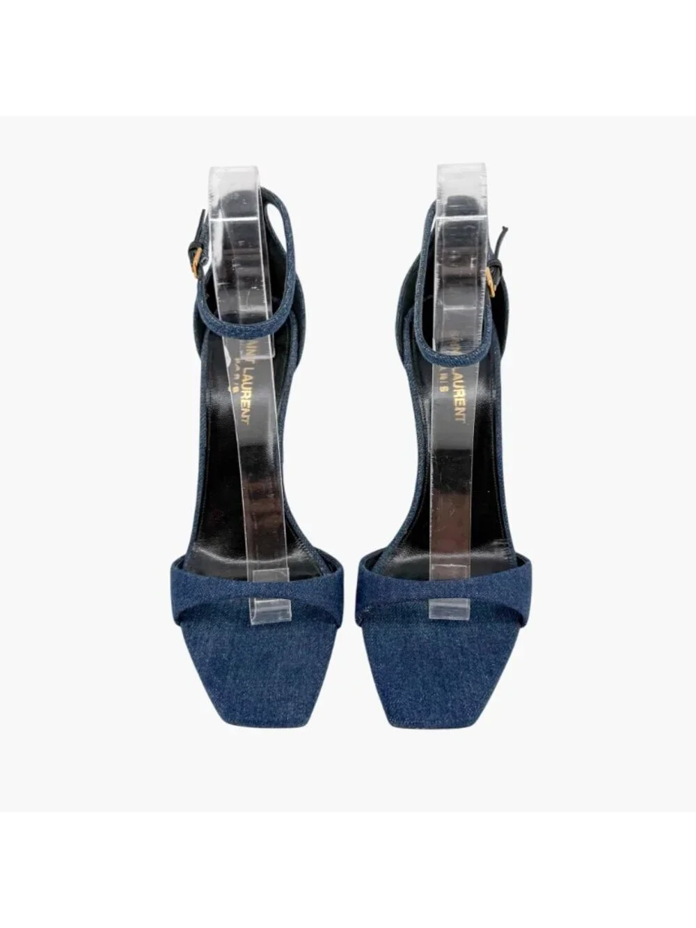 Saint Laurent Bea 105 Denim Sandals Heels Size 39 US 9 Blue Jean Ankle Strap